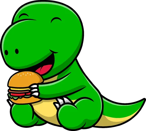 Dinosaur Eating Burger  Illustration