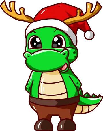 Dinosaur wearing a Christmas costume  Illustration