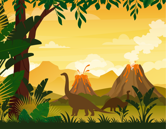 Dinosaure dans la jungle  Illustration