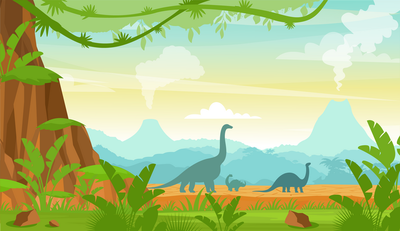 Dinosaurio en la selva  Ilustración