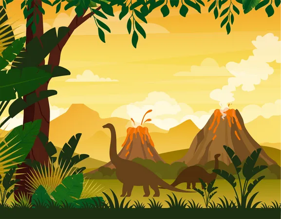 Dinosaurio en la selva  Ilustración