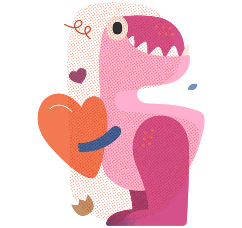 Dinosaurio sosteniendo un corazón  Ilustración