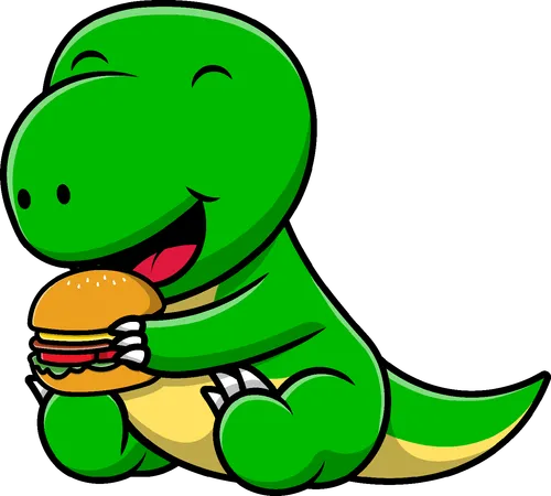 Dinossauro comendo hambúrguer  Ilustração