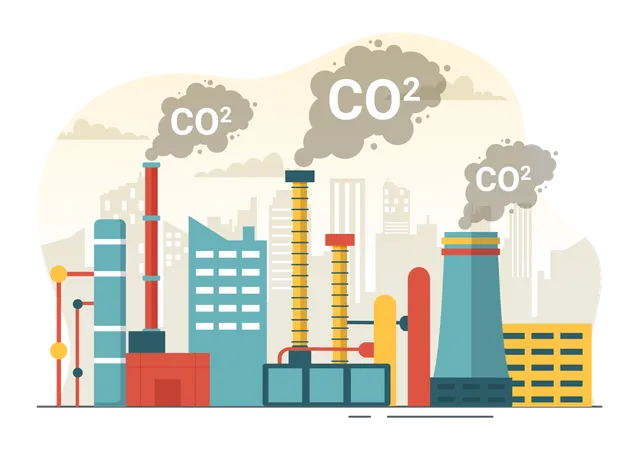 Ilustracion De Dioxido De Carbono O CO 2 Para Salvar Al Planeta Tierra Del Cambio Climatico Como Resultado De La Contaminacion De Fabricas Y Vehiculos En Plantillas Dibujadas A Mano Ilustración