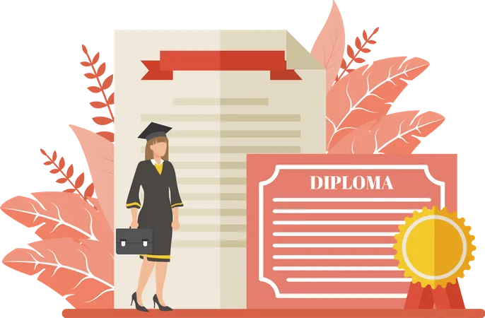 Estudante de diploma com certificado  Ilustração