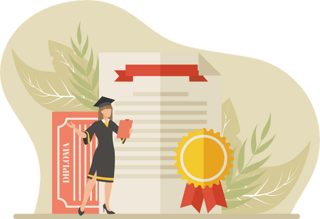 Estudante de diploma com certificado  Ilustração