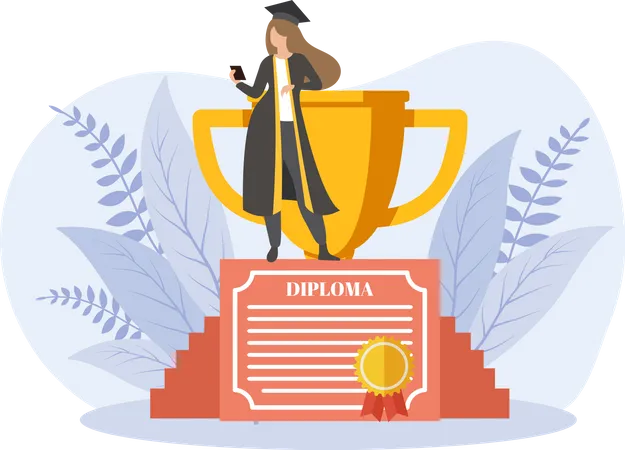 Estudante de diploma com certificado  Ilustração