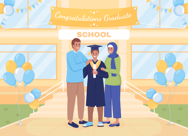 Diplômé du secondaire et parents  Illustration