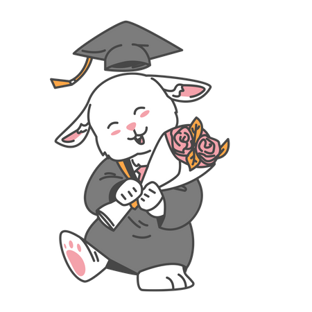 Lapin diplômé Donné des fleurs  Illustration