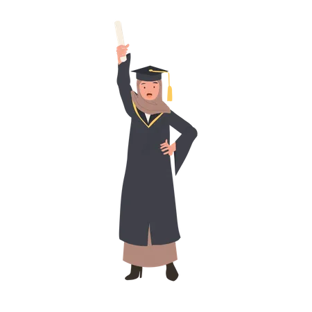 Une fille musulmane diplômée célèbre son diplôme  Illustration