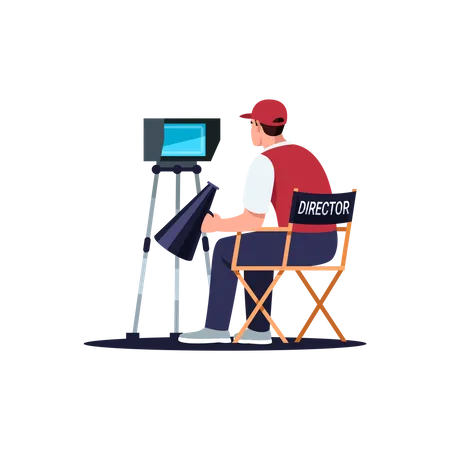 Director Semi Flat RGB Color Vector Illustration Movie Filming Crew Member Fim Creation Process Special Effects Famous Plot Creator Isolated Cartoon Character On White Background Illustration