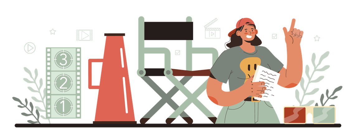 Director de cine liderando el proceso de filmación.  Ilustración