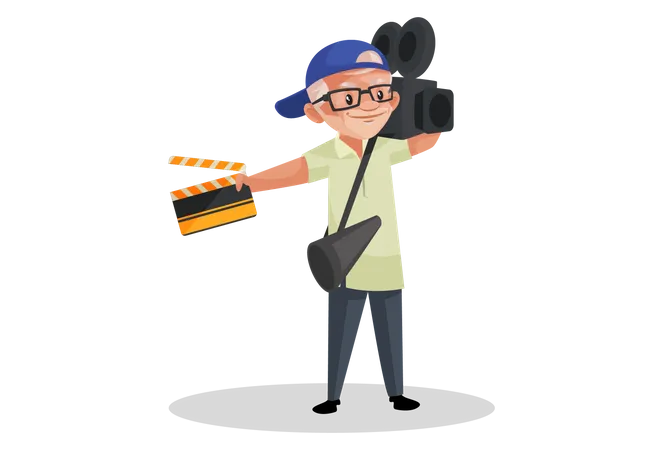 Director holding camera, movie clap and megaphone  Illustration