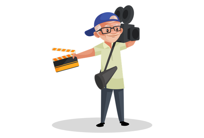 Director holding camera, movie clap and megaphone  Illustration