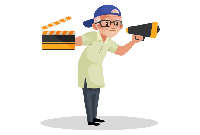 Director holding movie clap and megaphone Illustration