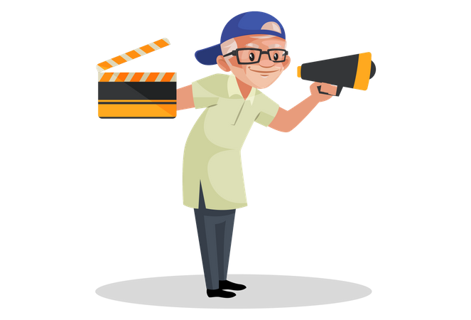 Director holding movie clap and megaphone  Illustration