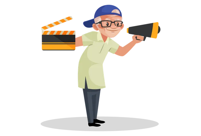 Director holding movie clap and megaphone  Illustration