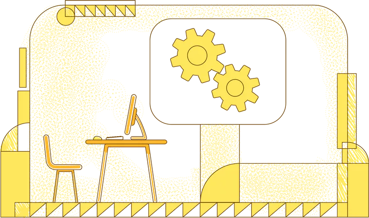 Directors Office Flat Silhouette Vector Illustration Executive Manager Company CEO Workplace Contour Composition On Yellow Background Empty Workspace And Gears Simple Style Drawing Illustration