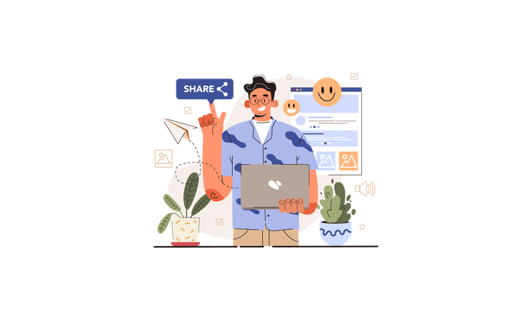 Diretriz de blog de compartilhamento de homem  Ilustração
