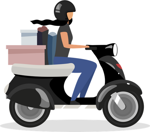 Dirigindo scooter com monte de mercadorias  Ilustração