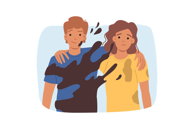Dirty couple happy man and woman  Illustration