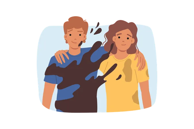 Dirty couple happy man and woman  Illustration