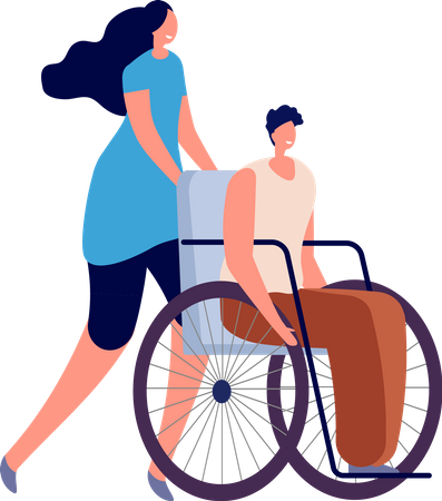 Disabilities and friends. Disablement person lifestyle, handicap man in wheelchair. Handicapped relationships, social adaptation vector set. Illustration disabled and handicapped people Illustration
