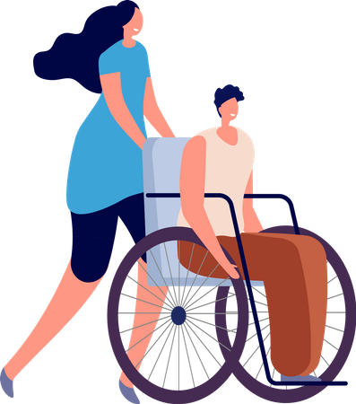 Disabilities and friends. Disablement person lifestyle, handicap man in wheelchair. Handicapped relationships, social adaptation vector set. Illustration disabled and handicapped people  Illustration