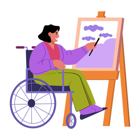 Disable artist painting on canvas  Illustration