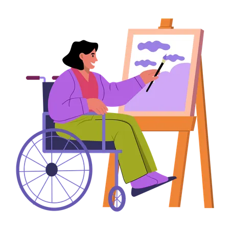 Disable artist painting on canvas  Illustration