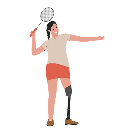 Disable Athlete female playing badminton  Illustration