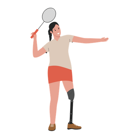 Disable Athlete female playing badminton  Illustration