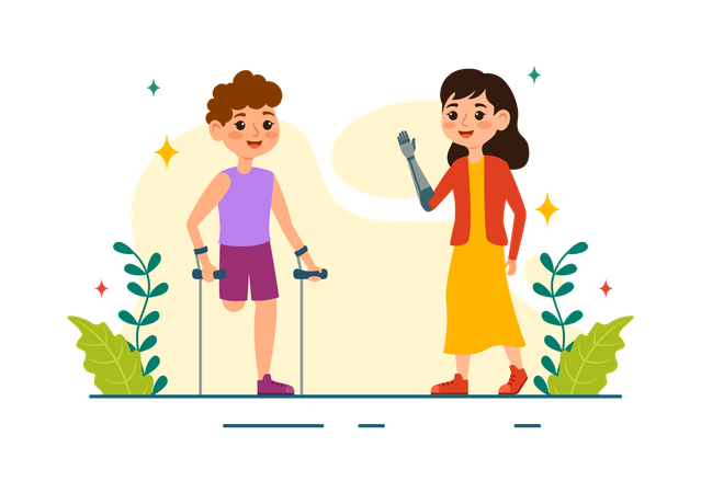 Disable boy and girl talking together  Illustration