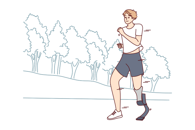 Disable boy running outside  Illustration