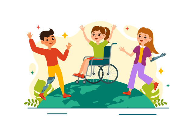 Disable children enjoying together  Illustration