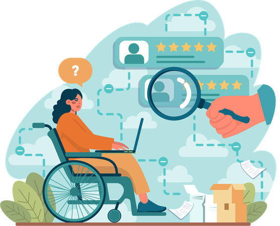 Disable girl finding best employee  Illustration