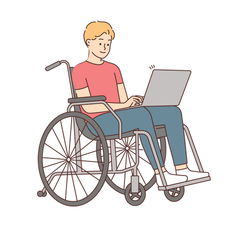 Disable male employee working on laptop Illustration