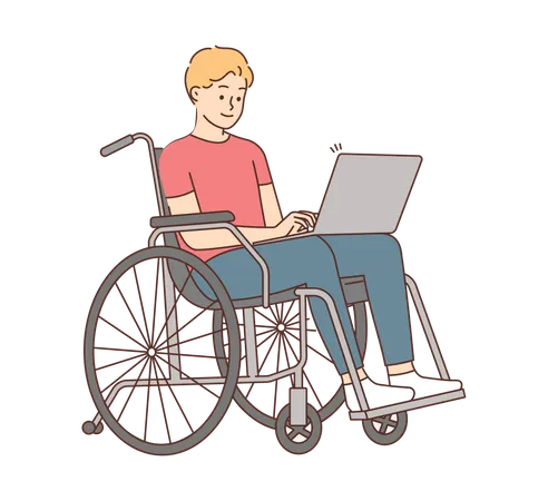 Disable male employee working on laptop Illustration