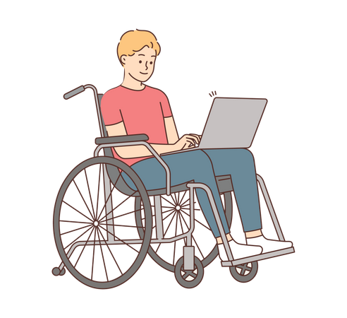 Disable male employee working on laptop  Illustration