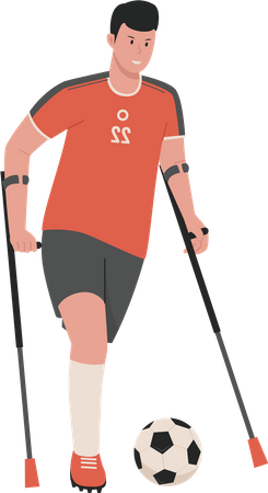 Disable male playing football  イラスト