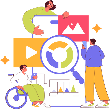 Disable man and woman doing marketing research  Illustration