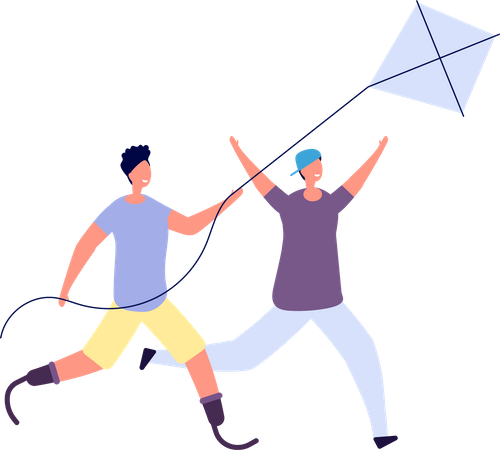 Disable man flying kit with friend Illustration