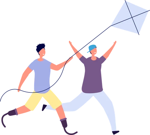 Disable man flying kit with friend  Illustration