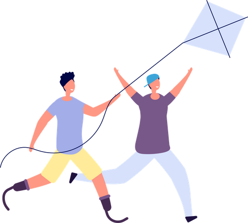 Disable man flying kit with friend  Illustration