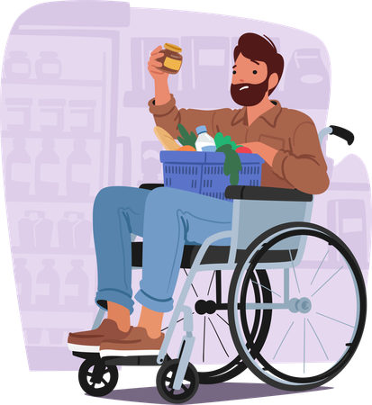 Disable Man in Supermarket  Illustration