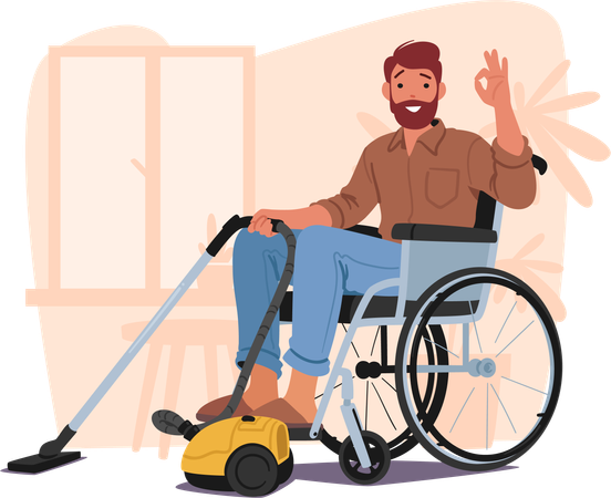 Disable Man Vacuums The Floor  Illustration