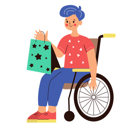 Disable Man with shopper on wheelchair on shopping  Illustration