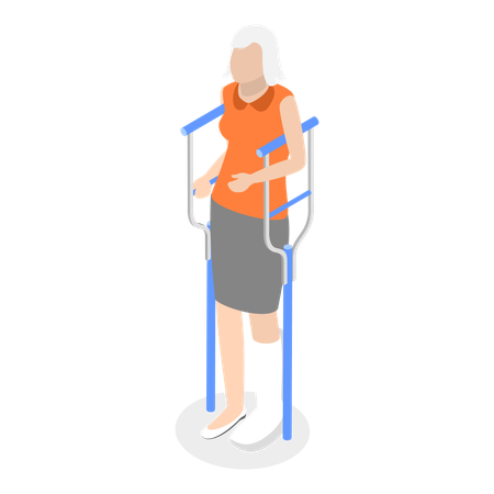 Disable old man with crutches  Illustration