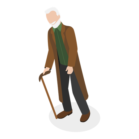 Disable old man with stick  Illustration