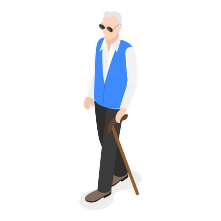 Disable old man with stick  Illustration